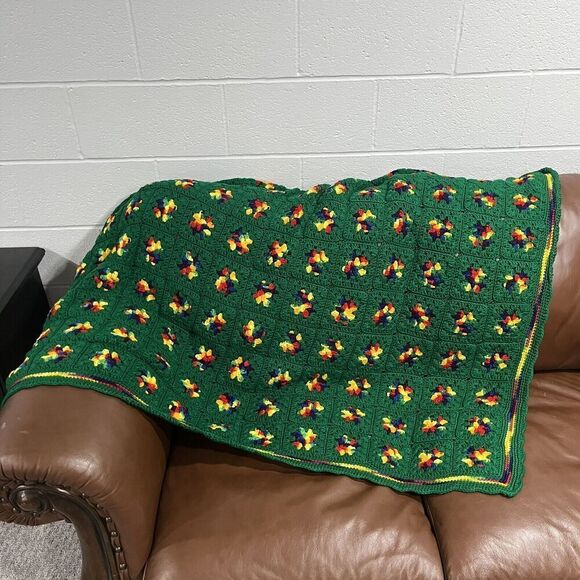 Vintage Rainbow Granny Square Thick Afghan Blanket Crochet 59" x 47" Roseanne - Picture 9 of 12